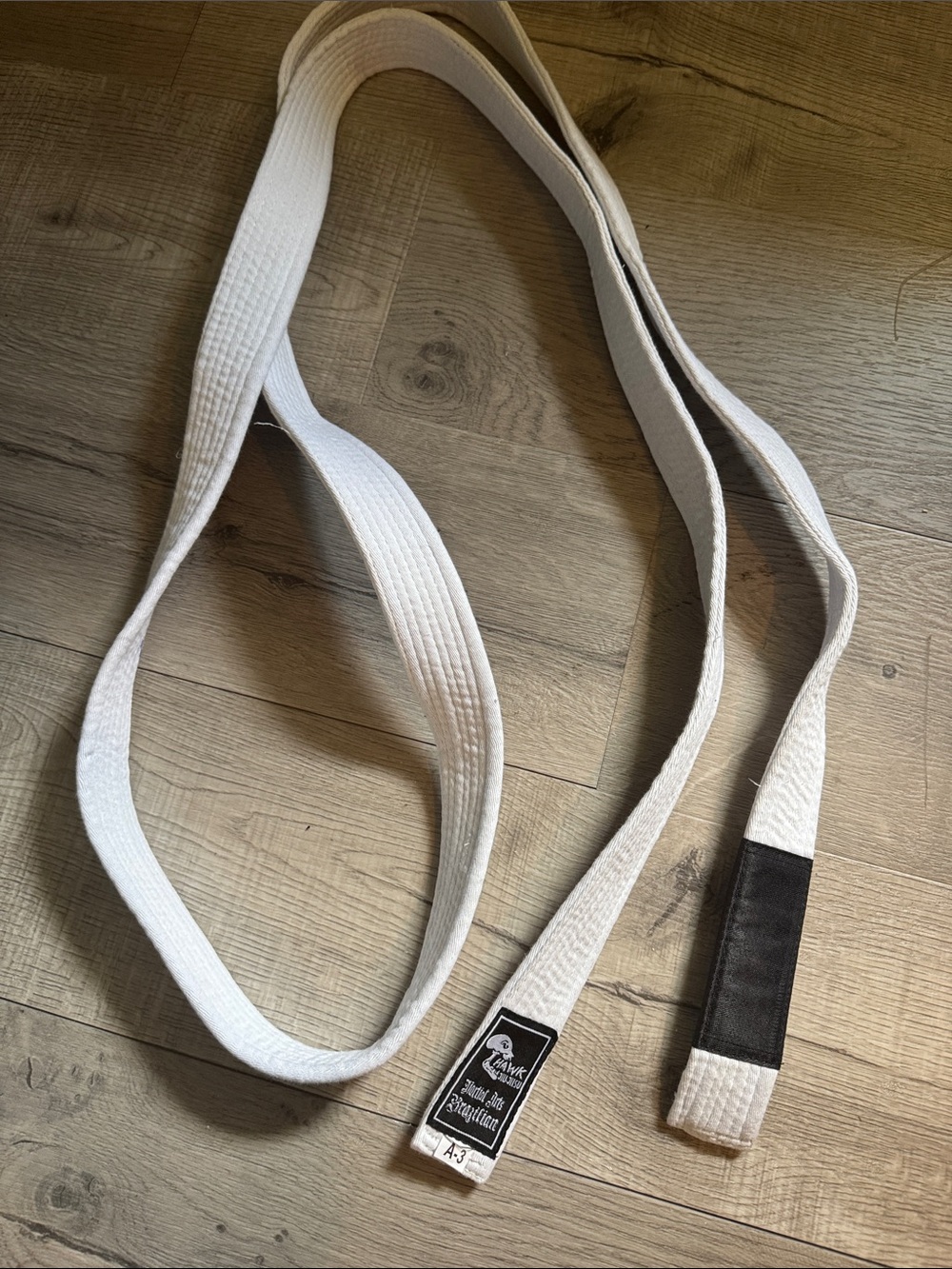 Hawk White Martial Arts Belt with Black Tip